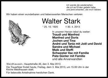 Traueranzeige von Walter Stark von Neue Presse Coburg