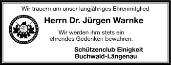 Traueranzeige von Jürgen Dr. Warnke von Frankenpost