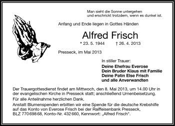 Traueranzeige von Alfred Frisch von Frankenpost