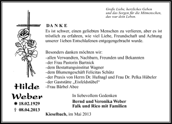 Traueranzeige von Hilde Weber von Südthüringer Presse