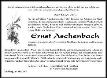 Traueranzeige von Ernst Aschenbach von Südthüringer Presse