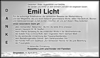 Traueranzeige von Emil Licht von Südthüringer Presse