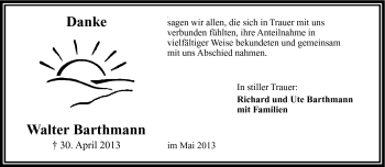 Traueranzeige von Walter Barthmann von Frankenpost