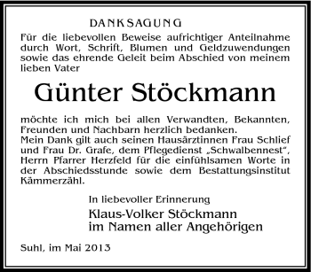 Traueranzeige von Günter Stöckmann von Südthüringer Presse