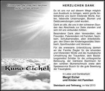 Traueranzeige von Kuno Eichel von Südthüringer Presse