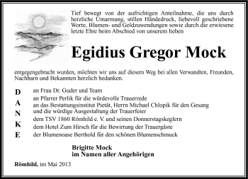 Traueranzeige von Egidius Gregor Mock von Südthüringer Presse