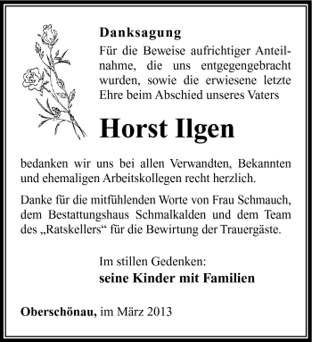 Traueranzeige von Horst Ilgen von Südthüringer Presse