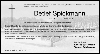 Traueranzeige von Detlef Spickmann von Neue Presse Coburg