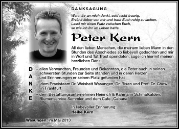 Traueranzeige von Peter Kern von Südthüringer Presse