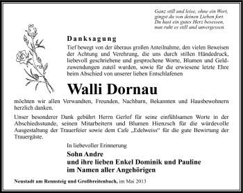 Traueranzeige von Walli Dornau von Südthüringer Presse