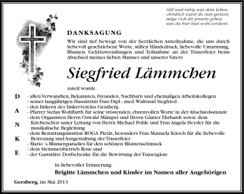 Traueranzeige von Siegfried Lämmchen von Südthüringer Presse