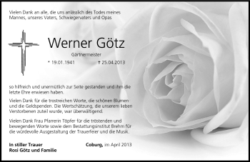 Traueranzeige von Werner Götz von Neue Presse Coburg