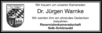Traueranzeige von Jürgen Dr. Warnke von Frankenpost