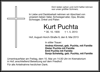 Traueranzeige von Kurt Puchta von Frankenpost