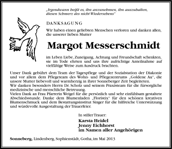 Traueranzeige von Margot Messerschmidt von Südthüringer Presse