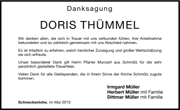 Traueranzeige von Doris Thümmel von Neue Presse Coburg