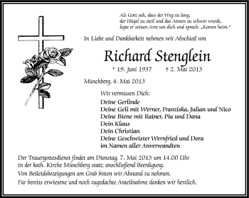 Traueranzeige von Richard Stenglein von Frankenpost