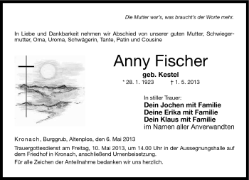 Traueranzeige von Anny Fischer von Neue Presse Coburg