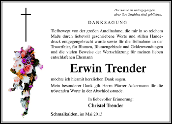 Traueranzeige von Erwin Trender von Südthüringer Presse