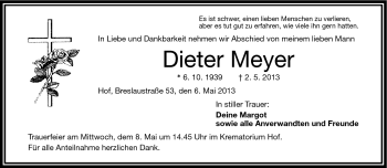 Traueranzeige von Dieter Meyer von Frankenpost