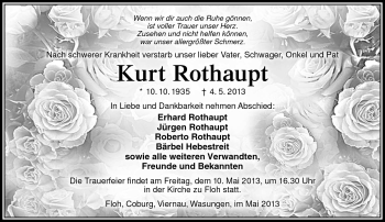 Traueranzeige von Kurt Rothaupt von Südthüringer Presse