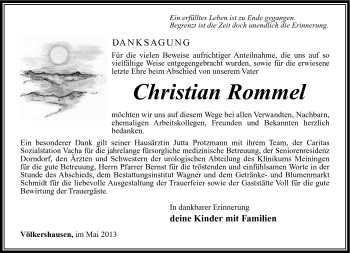 Traueranzeige von Christian Rommel von Südthüringer Presse