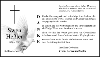 Traueranzeige von Swen Heßler von Südthüringer Presse