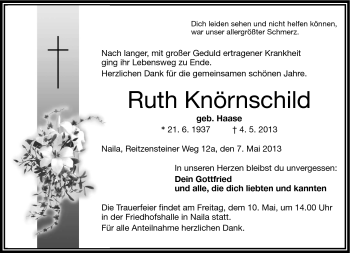 Traueranzeige von Ruth Knörnschild von Frankenpost