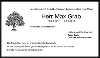 Traueranzeige von Max Grab von Frankenpost