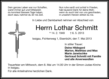 Traueranzeige von Lothar Schmitt von Frankenpost