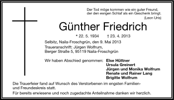 Traueranzeige von Günther Friedrich von Frankenpost
