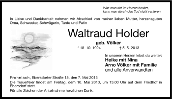 Traueranzeige von Waltraud Holder von Neue Presse Coburg