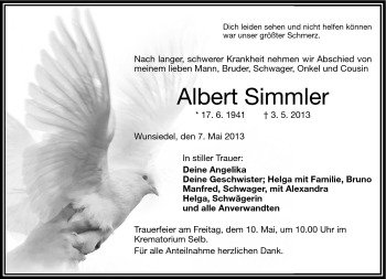 Traueranzeige von Albert Simmler von Frankenpost