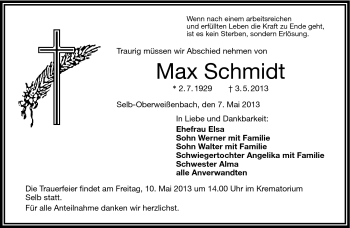 Traueranzeige von Max Schmidt von Frankenpost