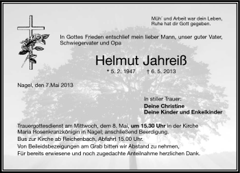 Traueranzeige von Helmut Jahreiß von Frankenpost