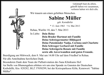 Traueranzeige von Sabine Müller von Frankenpost