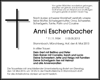 Traueranzeige von Anni Eschenbacher von Frankenpost