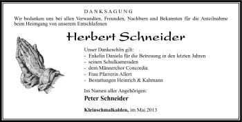 Traueranzeige von Herbert Schneider von Südthüringer Presse