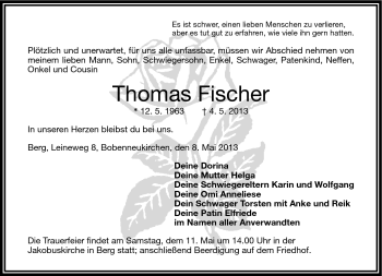 Traueranzeige von Thomas Fischer von Frankenpost