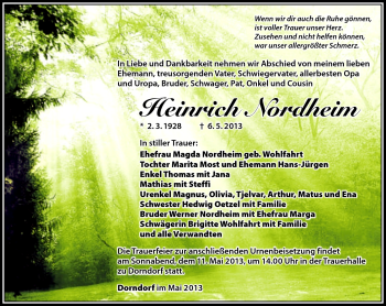 Traueranzeige von Heinrich Nordheim von Südthüringer Presse