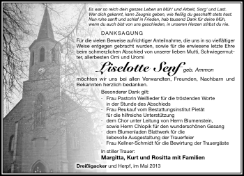Traueranzeige von Liselotte Senf von Südthüringer Presse