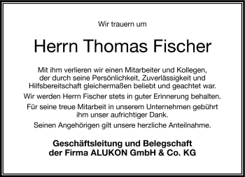 Traueranzeige von Thomas Fsicher von Frankenpost