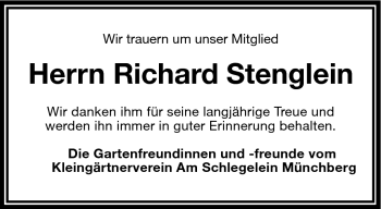 Traueranzeige von Richard Stenglein von Frankenpost