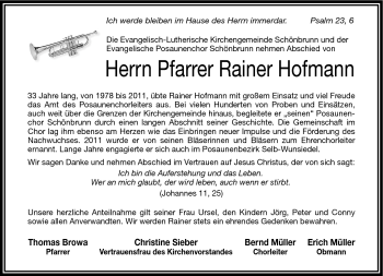Traueranzeige von Rainer Hofmann von Frankenpost