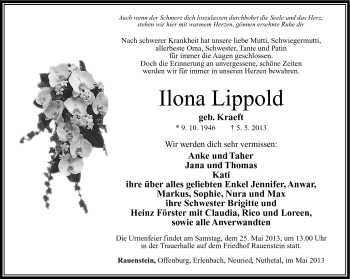 Traueranzeige von Ilona Lippold von Südthüringer Presse