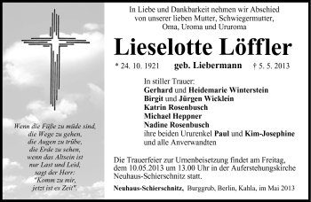 Traueranzeige von Lieselotte Löffler von Neue Presse Coburg
