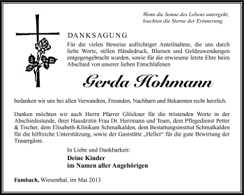 Traueranzeige von Gerda Hohmann von Südthüringer Presse