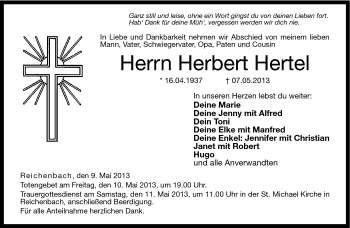 Traueranzeige von Herbert Hertel von Neue Presse Coburg