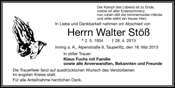 Traueranzeige von Walter Stöß von Frankenpost