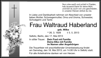 Traueranzeige von Waltraud Haberland von Frankenpost